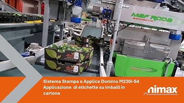 Nimax | Sistema Stampa e Applica Domino M230i-S4. Applicazione  di etichette su imballi in cartone