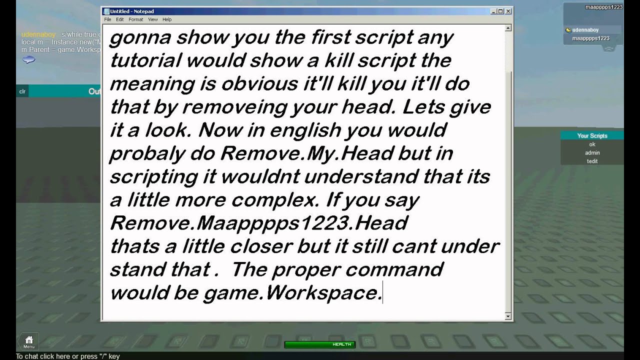 Roblox Scripting Help Part 1 Killing Youtube - roblox admin script for notepad 