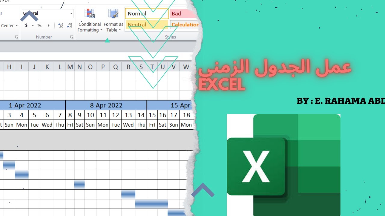 عمل الجدول الزمني لمشروع  بالاكسل -  gantt chart by excel