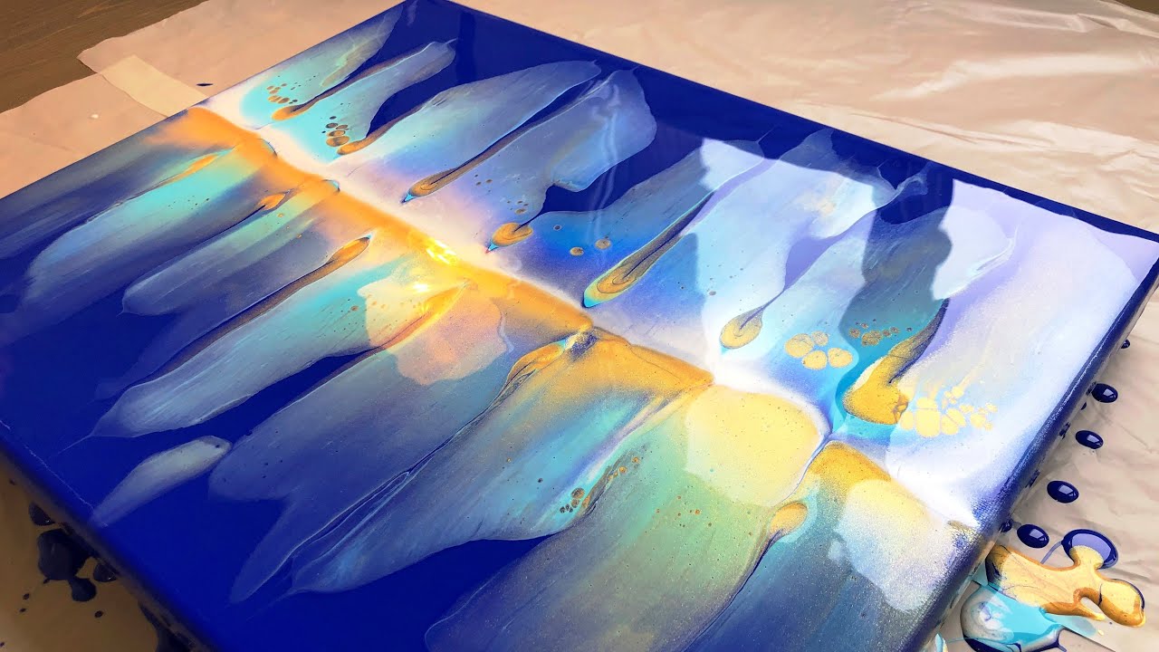 Blue Gold Silver Acrylic SWIPE | Pouring technique | Fluid ART - YouTube