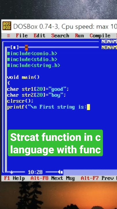 C language || Strcat function in function with Turbo c++ || #code# ...