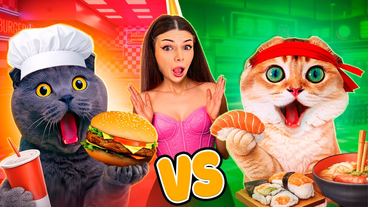 КОТЫ Открыли РЕСТОРАН у Себя ДОМА! СУШИ РЕСТОРАН vs БУРГЕРНАЯ | Кто лучше сделает ЧЕЛЛЕНДЖ ?