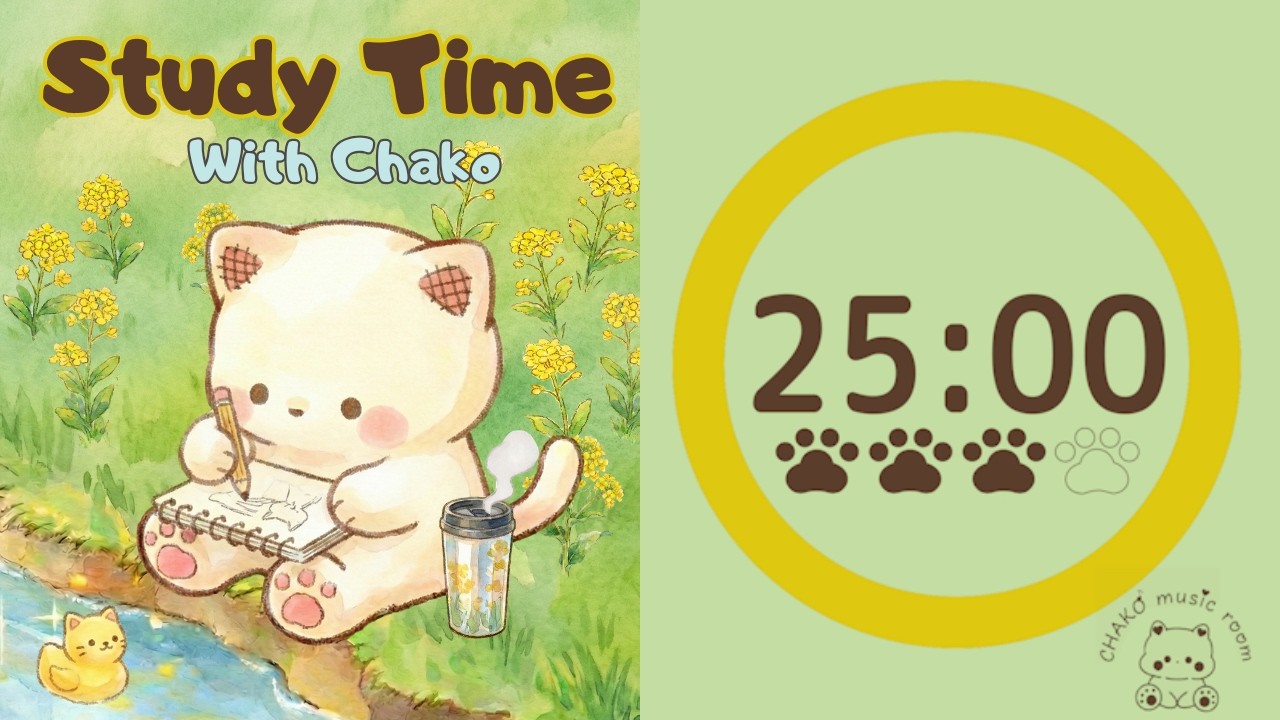 Study with Chako | 2 Hours Pomodoro (25mins. focus &5mins.break ×4) | Lofi | No Vocals | River