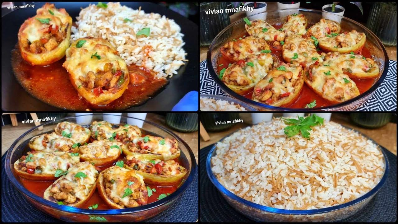 بنصف كيلو دجاج عملت أطيب وأفخم غدا ويكفي ل 5 أشخاص😍قوارب البطاطا مع طريقة الرز بشعيرية والطعم خياال😋