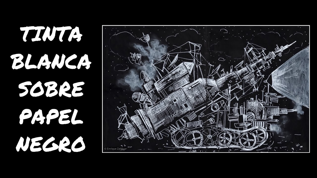 Tinta blanca sobre papel negro / Dibujando un cohete / Dibujo a tinta /  Enrique Zaldivar - YouTube