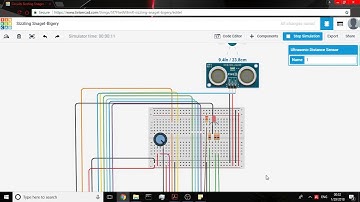 Arduino simulation using Ultrasonic distance sensor, LED RGB and LCD  in Tinkercad