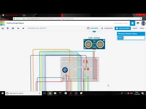 Arduino simulation using Ultrasonic distance sensor, LED RGB and LCD  in Tinkercad