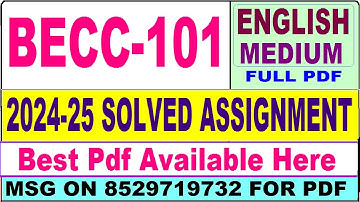 BECC 101 solved assignment 2024-25 || becc 101 solved assignment 2025 in English || ignou becc101