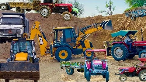 JCB miti khudai work video JCB loading mud In Mahindra 475 Di tractor JCB khudai work video #jcb