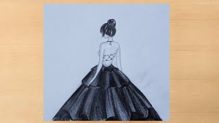 Pencil drawing of Girl with beautiful dress step by step | How to draw beautiful Dress