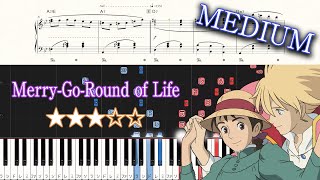 Video thumbnail of "Merry-Go-Round of Life（from Howl’s Moving Castle）- Joe Hisaishi - Medium Piano Tutorial + Sheets"
