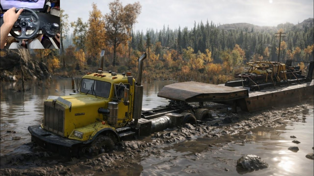 The battle with mud, will the truck win? Steering wheel snowrunner