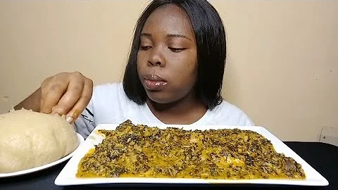 asmr mukbang cocoyam bitter leaf soup with garri fufu | Nigerian food mukbang
