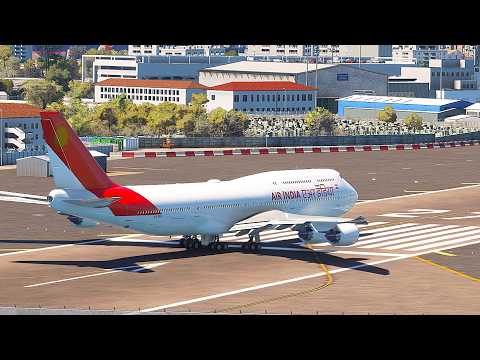 Wow 747-8 Air India Takeoff on Short Runway Gibraltar Airport