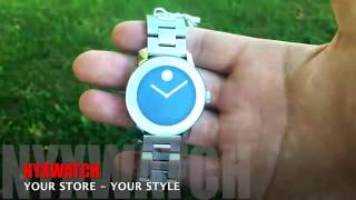 Movado Men's BOLD TR90 Watch with Sunray Dot and Leather Strap, Black/Blue (Model 3600307)-https://a. 