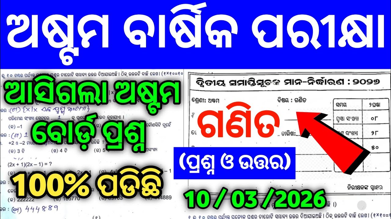 8th Class Annual Exam Math Questions Paper 2026 || Class 8 Board Exam Math Question Answer 2026