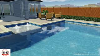 Modern pool and spa with fire pit and tons of room for entertaining