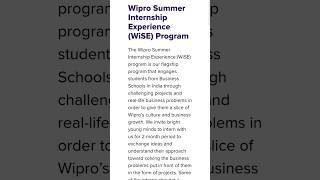 Wipro Summer Internship Program 2025 #wipro | Visit Wipro Career