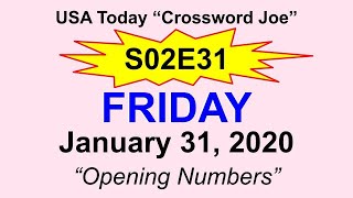 S02E31 USA Today Crossword "Opening Numbers" January 31, 2020