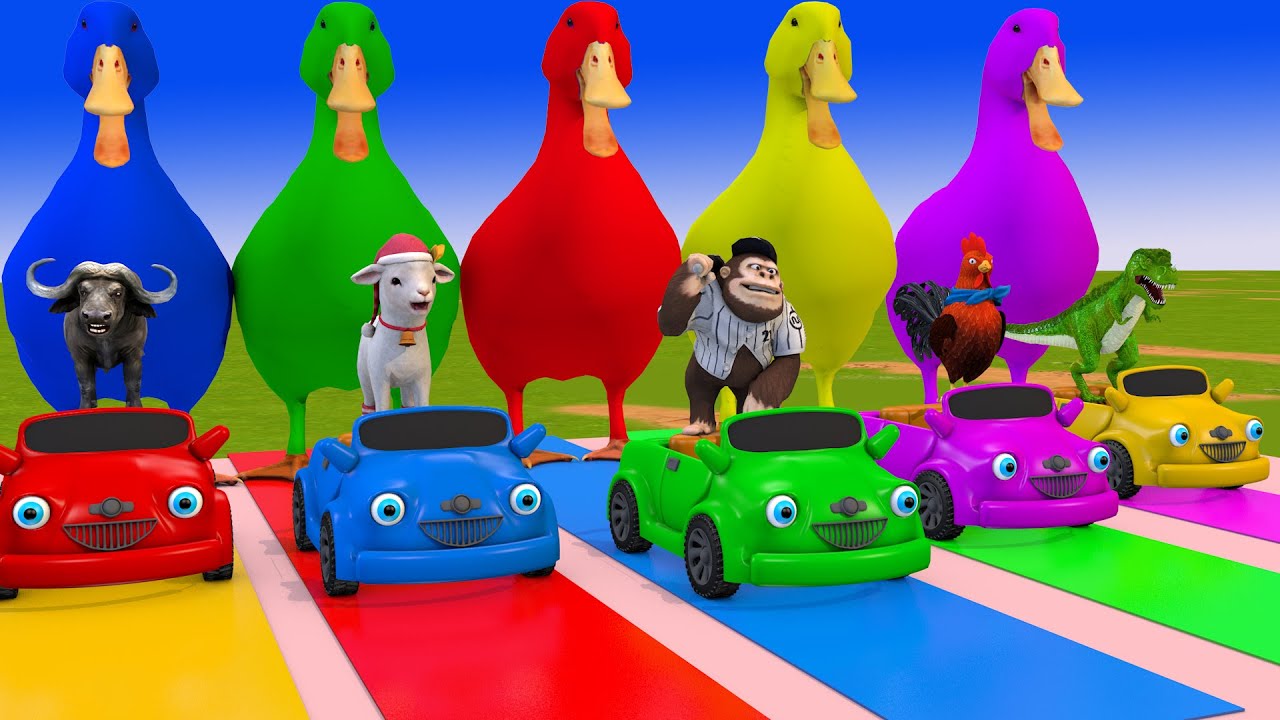 Long Slide Game With Cow Elephant Gorilla Hippopotamus Tiger - 3d Animal Game - Funny 3d Animals