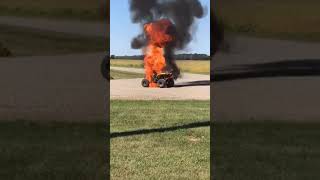 Guy walks away from a flaming ATV