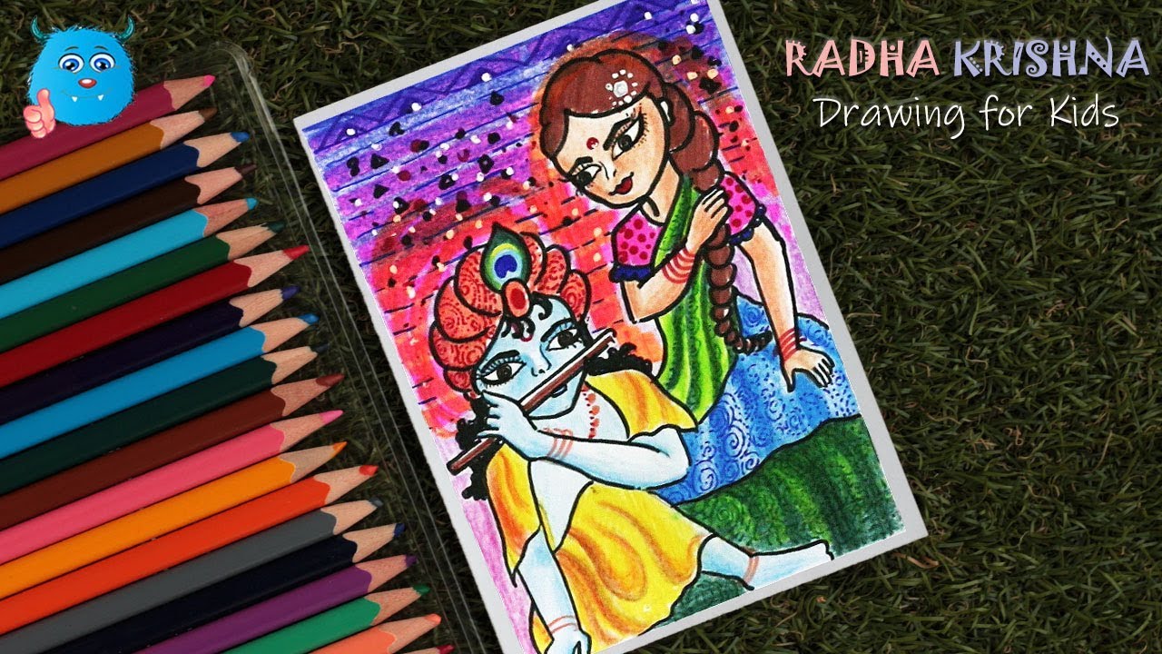 How to Draw Lord Krishna and Radha Drawing for Kids Easy - YouTube