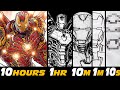 The most detailed iron man drawing ever iron man in 10 hrs  1 hr  10 min  1 min  10 sec