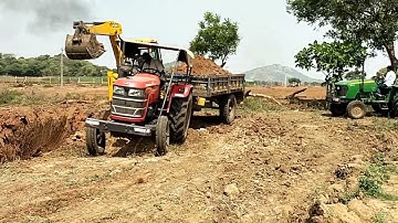 JCB 3dx Backhole loading mud in Mahindra tractor video Part-22 || JCB LOADING VIDEO || SRIKANTH PS