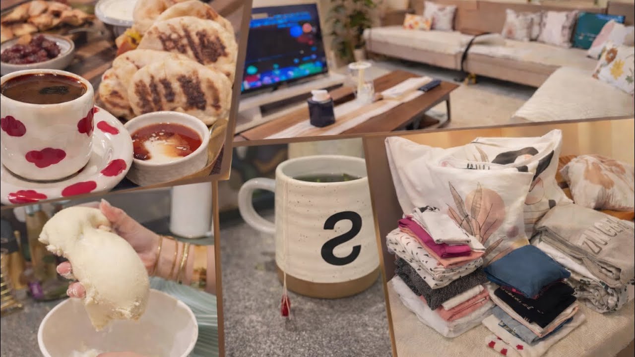 سفره 12 رمضان🤎🌙🌒 وطريقه العيش الشامى بكل تفاصيله 🫓👩‍🍳وروتين تنظيف البيت🧼👏🧹🧽