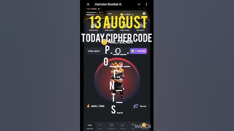 13 August Hamster Kombat Daily Cipher Code 1 Million Coins #hamsterkombat #ciphercodes