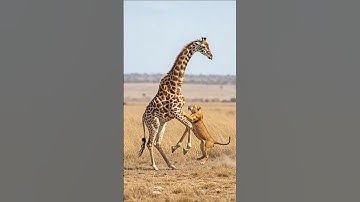 Lion coming to attack giraffe | AI-Generated