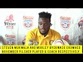 URA FC PLAYER STEVEN MUKWALA AND KCCA FC COACH MORLEY BYEKWASO WIN PILSNER'S NOVEMBER GONG.