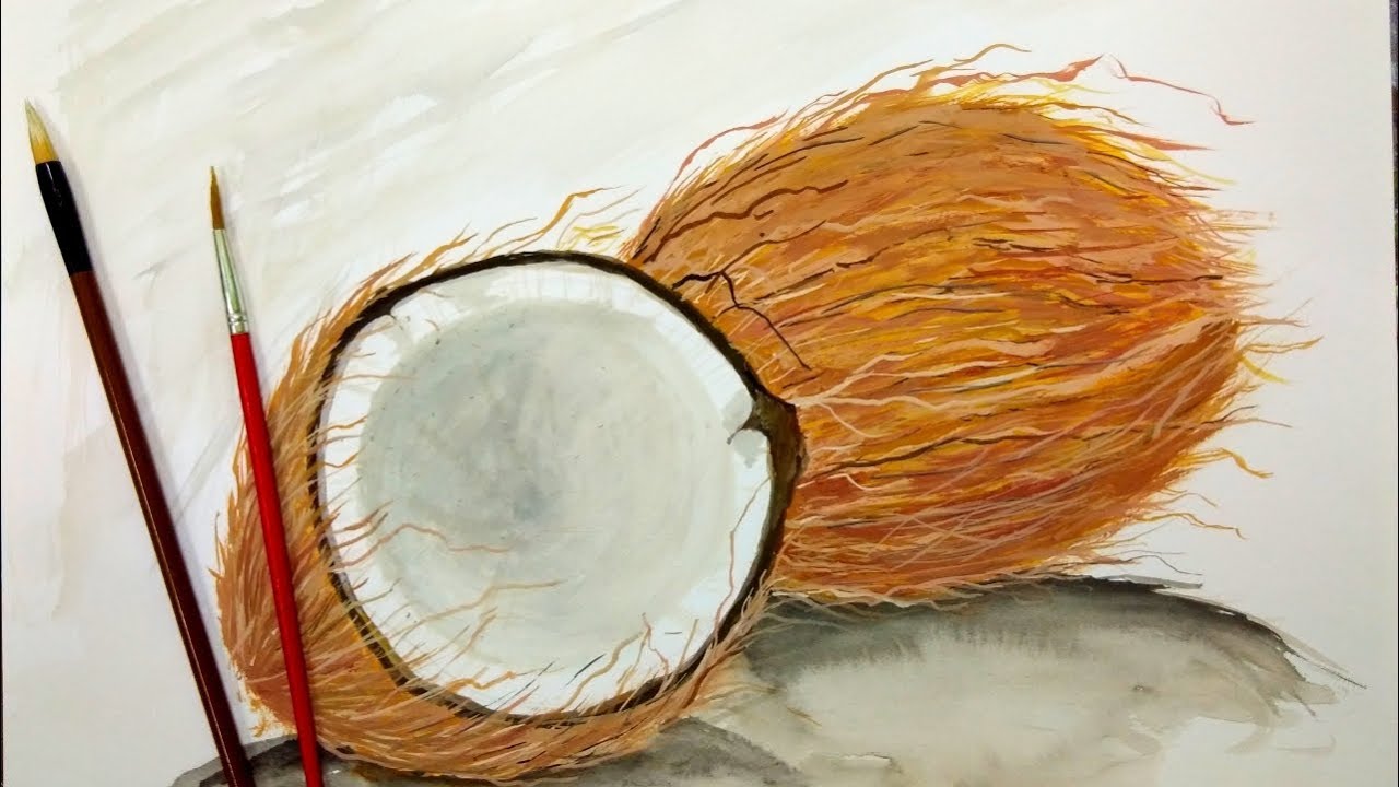 Menggambar 3d Buah Kelapa Watercolor Youtube
