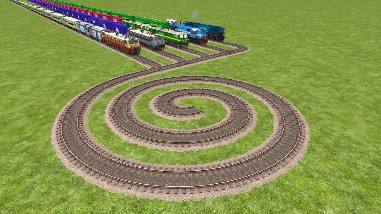 FIVE TRAINS PASSING FOR ROUND CIRCLE & UNDERGROUND CROSSING RISKY ROAD TRACKS/beamng Train 