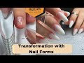  create long beautiful extensions using nail forms  transformation on short nails w only 1 gel