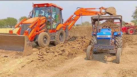New JCB Loading mud in tractor | Sonalika DI 740 RX | Mahindra 575 Di for Making Fishing pond #jcb