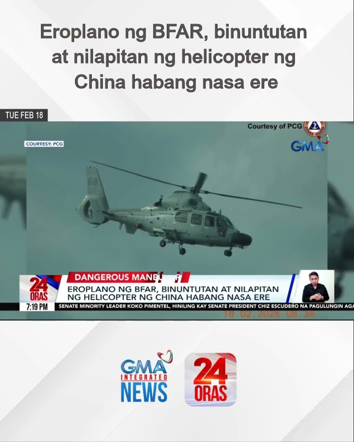 Eroplano ng BFAR, binuntutan at nilapitan ng helicopter ng China habang nasa ere | 24 Oras