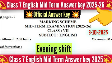 Class 7 english answer key 2025 evening shift/ midterm 2025-26 /class 7 english paper solution 2025 