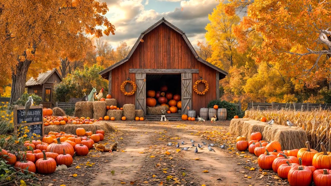🎃🍂 Pumpkin Barnyard Bliss | Autumn Farm Sounds, Chickens, & Crisp Leaves 🐔🌽