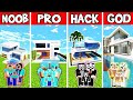 Minecraft: Family Waterpool House Build Challenge - NOOB vs PRO vs HACKER vs GOD in Minecraft