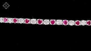 J3363 - RUBY AND 1CT DIAMOND TENNIS BRACELET IN 18K WHITE GOLD