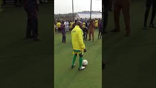 The former President of Nigeria, Olusegun Obasanjo, taking the lead in Football