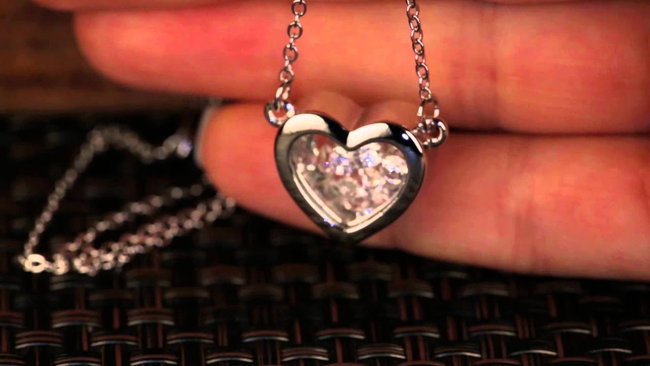 Silver-Tone Heart Pendant Necklace with Crystals