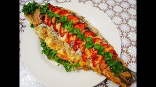 Запеченный КАРП в духовке Карп запеченный с луком,помидорами и грибами РЫБА в духовке КАРП рецепт Запеченный КАРП в духовке Карп запеченный с луком,помидорами и грибами РЫБА в духовке КАРП рецепт