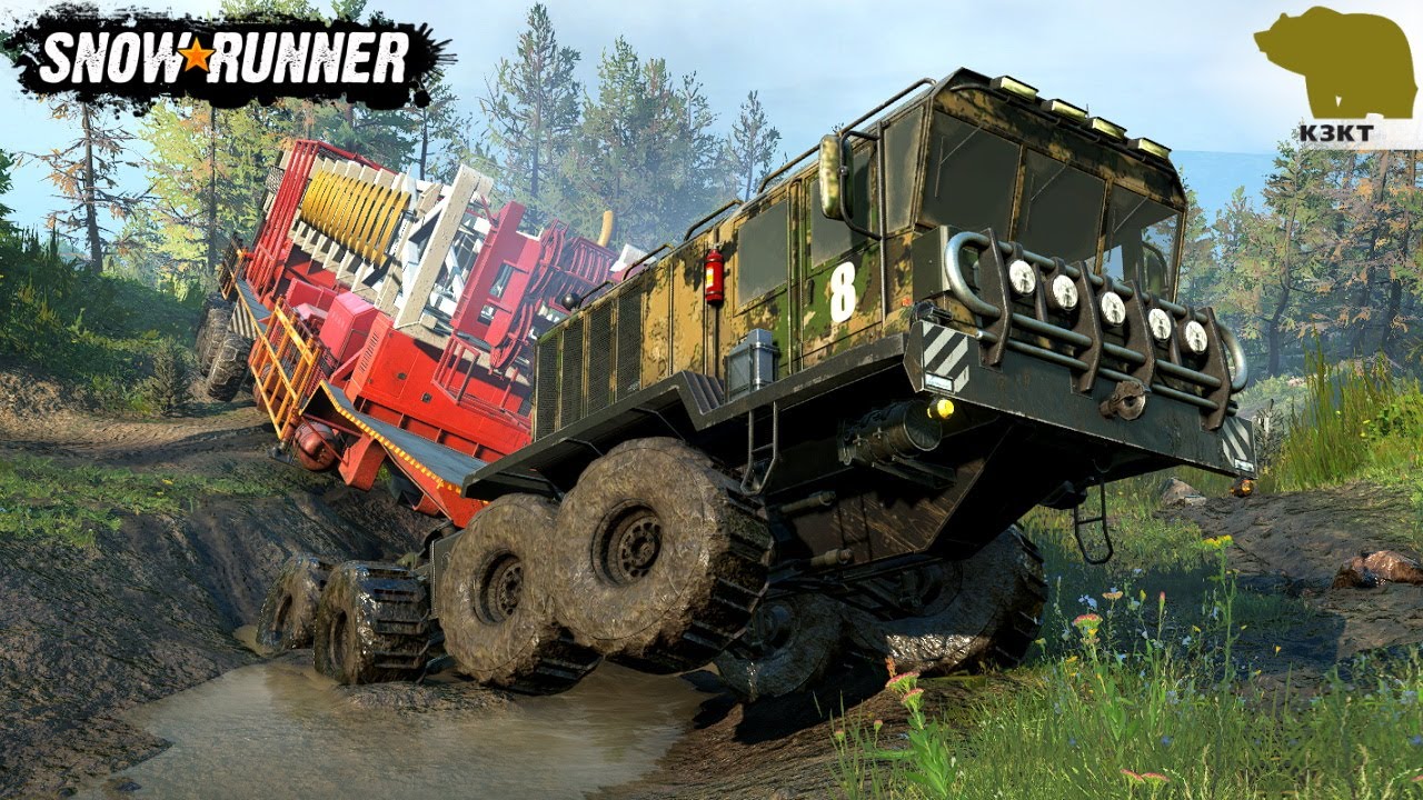 SnowRunner KZKT 74286 Powerful Truck Pulls Oversized Drilling Rig YouTube