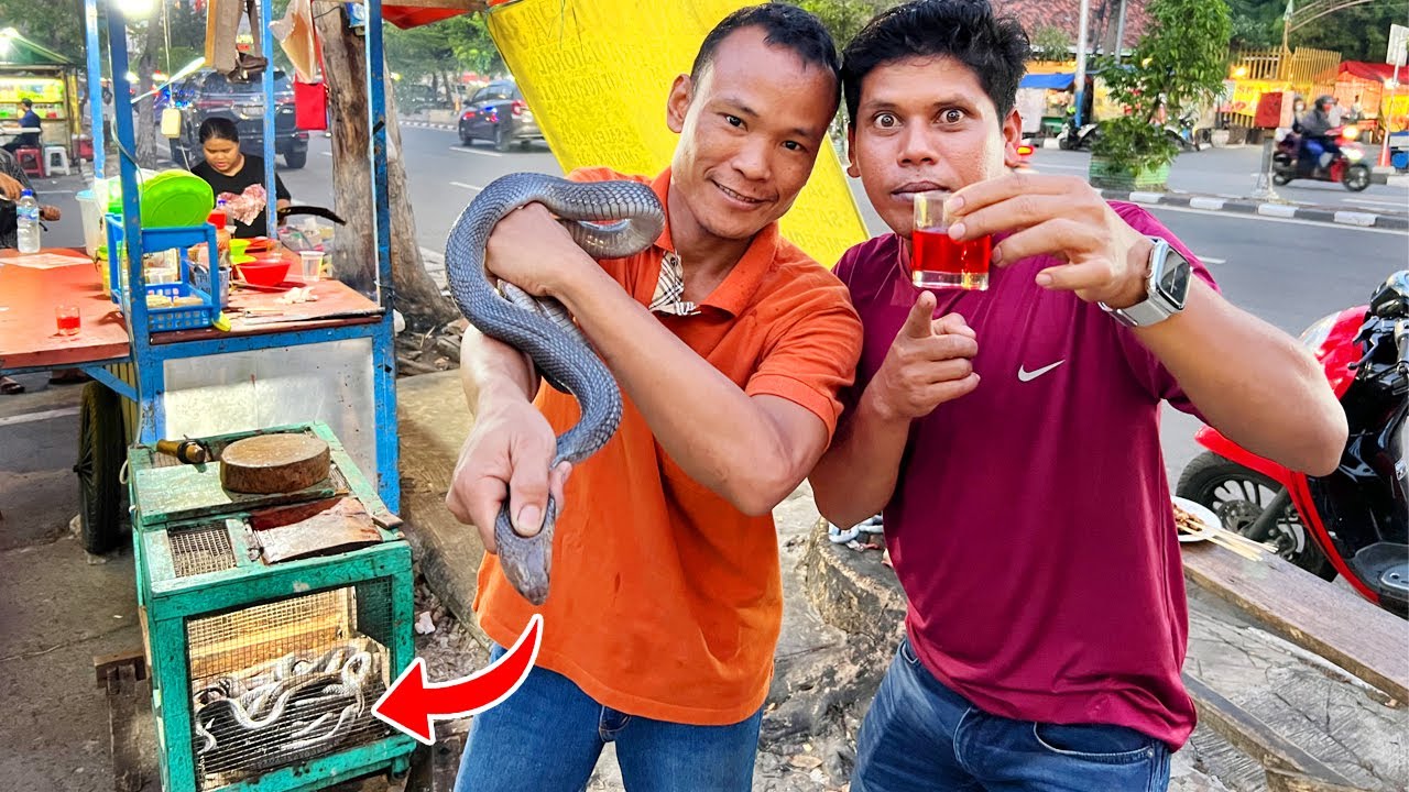 മൂർഖൻ പാമ്പിന്റെ ചോര കുടിച്ചപ്പോൾ | Indonesia Street Food | Cobra Snake BBQ Recipe