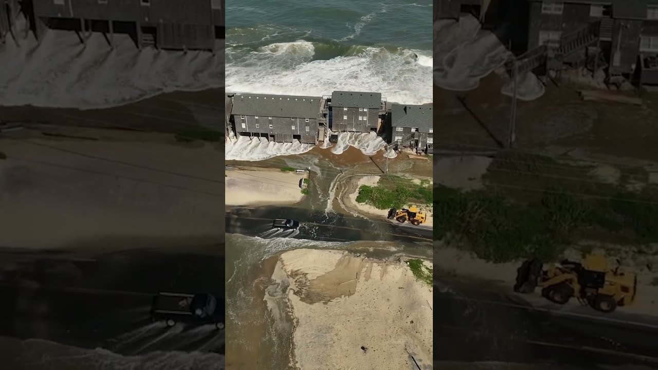 Hurricane Erin Causing Ocean Overwash In Buxton On Tuesday