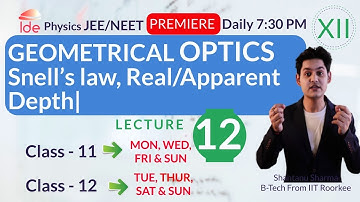 Geometrical Optics |LEC-12|Snell’s law, Real/Apparent Depth|Class- 12| Daily |Physics IIT-JEE/NEET
