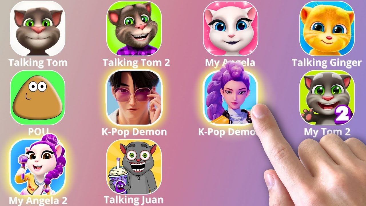Talking Tom,Roblox,KPop Demon Hunters,Talking Tom 2,POU,Talking Angela,Talking Tom And Friends,POU