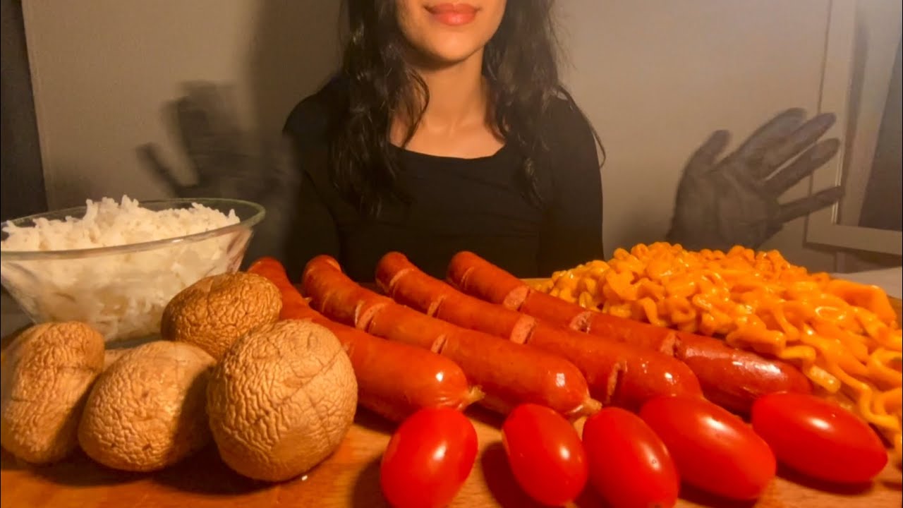 Crunchy Sausage +  Creamy Cheesy Buldak Carbonara Ramen Mukbang Asmr 